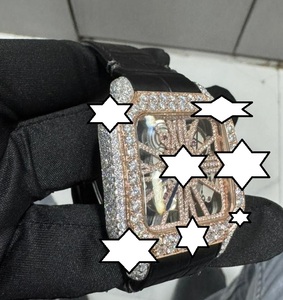 Montre mécanique de luxe pour homme, boîtier rectangulaire en acier inoxydable, bracelet en cuir, cadran analogique, cristal saphir, 41 mm, montre en moissanite VVS - Product Image 3