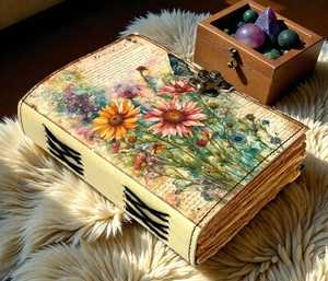 Libro de Sombras de Cuero Hecho a Mano, Recargable, Diario de Hechizos de Brujería, Estilo Vintage Wiccano Pagano Gótico Floral - Product Image 2