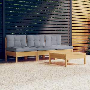 Ensemble de salon de jardin gris en pin massif 100% polyester Bois naturel 100% polyester 100% polyester 100% polyester - Product Image 1