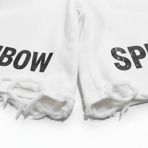 Men's Heavyweight Cotton Summer Shorts Custom Logo Retro Washed Double Waist Rainbow <b>Spray</b> Casual Streetwear Shorts - Product Image 5