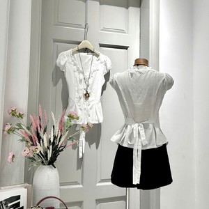 Ensemble deux pièces pour femmes, chemisier décontracté à manches courtes uni et jupe mini noire, 100% polyester - Product Image 2
