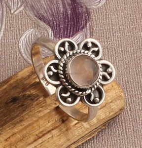 Bague en argent sterling 925 avec péridot et quartz rose, fleur, pierre précieuse naturelle, artisanale, bague de fiançailles de créateur, cadeau pour elle - Product Image 2