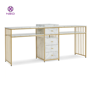 Tables de manucure professionnelles modernes MFD Mobilier de salon de manucure et ensemble de chaises Bureau à ongles Dessus en marbre - Product Image 6