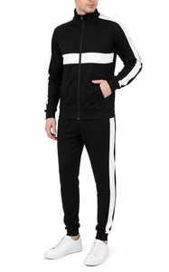Men's <b>Black</b> <b>White</b> <b>Striped</b> Tracksuit Full Sleeve Zipper Closure Side Pockets Sporty Casual Regular Fit Autumn Wear - Product Image 2