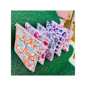 Stylish Hand Block Printed <b>Makeup</b> <b>Vanity</b> Bag for Women Travel Cosmetic Zipper Pouch Durable Eco Friendly Handmade Organizer Bag - Product Image 1