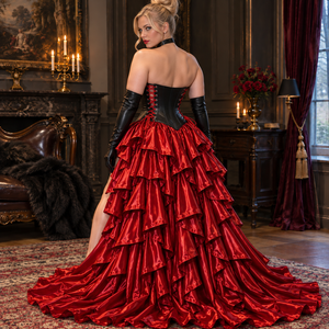 Body de Corsé Gótico Rojo de Seda con Encaje y Falda Entrenada, Vestido Sexy de Reina Vampiro con Característica Transpirable - Product Image 6