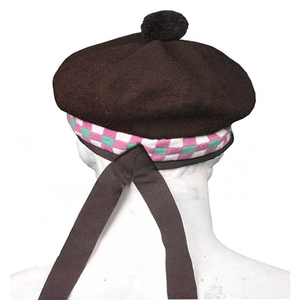 Chapeau écossais traditionnel fait main en laine marron, rose et turquoise, 100 % laine de haute qualité, modèle Balmoral Diced Hats 2026 - Product Image 2