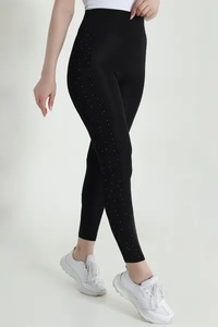 High Waist Black Yoga <b>Leggings</b> With Rhinestone Dot Pattern Full Length Tummy Control <b>Shapewear</b> Seamless Pants For Women - Product Image 2