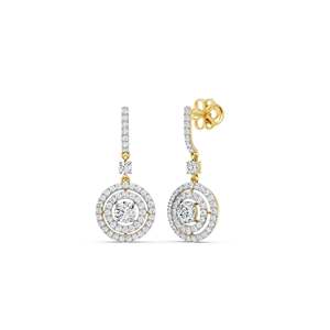 Pendientes de Diamantes Cultivados en Laboratorio Halo, Oro Amarillo de 14K, Doble Círculo de Diamantes Colgantes, Certificado IGI, Regalo de Lujo, Joyería Fina Elegante - Product Image 3