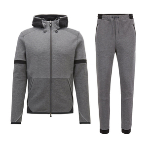 Ensemble de survêtement gris à capuche pour homme, fermeture éclair intégrale, respirant, décontracté, avec poches latérales, coupe classique, pour l'automne - Product Image 1