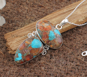 Pendentif en turquoise naturelle vintage en gros, en argent sterling 925 plaqué platine, avec breloque cœur en pierre précieuse rose, fabricant de bijoux - Product Image 4