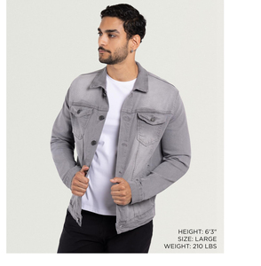 Men's Gray <b>Denim</b> <b>Jacket</b> Regular Fit Button Fly Solid Color Casual Autumn Cotton Washable Pockets Topstitch Stonewashed - Product Image 4
