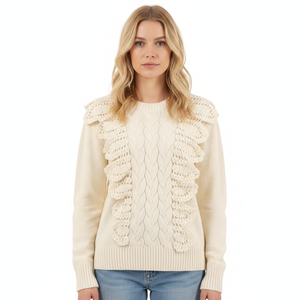 Suéter de punto nuevo de invierno para mujer, suéteres de punto hechos a mano para damas, suéter de punto a rayas con cuello redondo y manga larga - Product Image 1