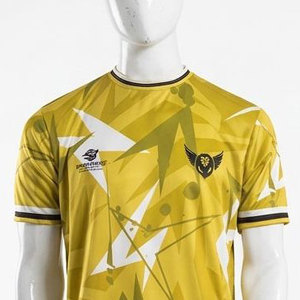 Ensemble de maillot de football pour homme, imprimé géométrique jaune, manches courtes, séchage rapide, coupe athlétique, design sublimé, numéro de joueur 16 - Product Image 2
