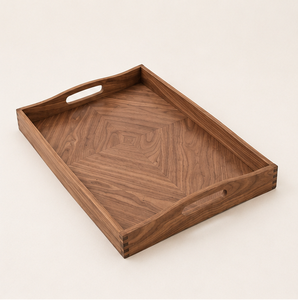 Handcrafted Rectangular <b>Walnut</b> Wood Serving Tray With Built-in Handles Large Decorative Ottoman Tray For Breakfast <b>Coffee</b> <b>Table</b> - Product Image 1