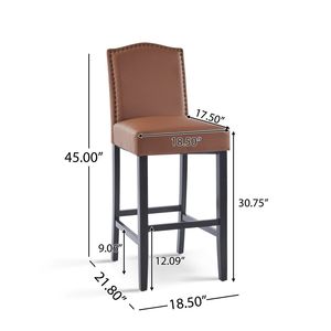 Set of <b>2</b> Counter Height <b>Bar</b> <b>Stools</b> PU Faux Leather Seating Brown Rubberwood Legs 300 for Kitchen Island Upholstered <b>Bar</b> <b>Stools</b> - Product Image 3