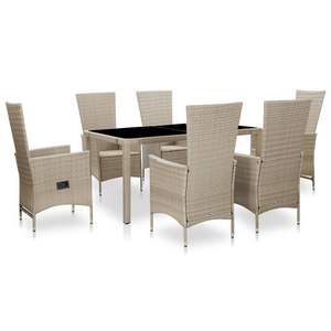 Set da pranzo in Poly Rattan 7 pezzi Beige con cuscini mobili da esterno - Product Image 1