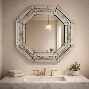 กระจกติดผนังทรงแปดเหลี่ยมแบบเวนิสสุดหรู | กระจกแกะสลักลายกรอบโบราณสำหรับตกแต่งห้องนั่งเล่น ห้องนอน และทางเข้าบ้าน - Product Image 4