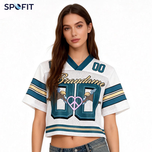 เสื้อฟุตบอลอเมริกันผู้หญิง SPOFIT คอวี ผ้าตาข่าย ระบายอากาศ แขนสั้น พิมพ์หมายเลขทีมตามสั่ง ชุดกีฬา - Product Image 5