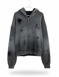 Sweat à capuche zippé pour homme de haute qualité 350 GSM, en polaire, coupe oversize, polyester/coton, anti-plis, respirant, effet délavé intégral - Product Image 1