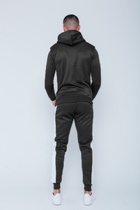 Ensemble de survêtement pour homme, noir, à capuche, sweat-shirt et pantalon de jogging, couleur unie, respirant, en polyester, pour l'automne - Product Image 3
