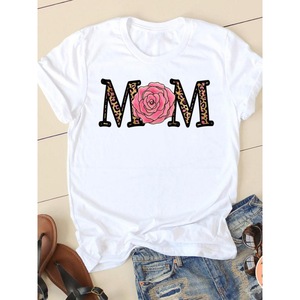 T-shirt blanc à manches courtes et col rond pour femme avec imprimé mère et bébé, décontracté, toutes saisons, tissu jersey 100% coton - Product Image 2