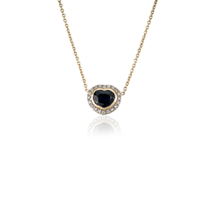 High End Classic Style 5x4 mm Heart Shape Blue Sapphire & Diamond Halo <b>Pendant</b> Necklace 14K <b>Solid</b> Yellow <b>Gold</b> Handmade Jewelry - Product Image 3
