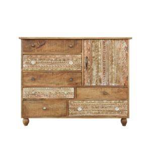 Handcrafted Solid Mango Wood Sideboard Intricate Carved Doors Mid-Century Modern Buffet Cabinet Retro Storage Credenza Unit - Product Image 4