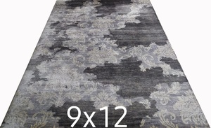 Alfombra de Área Moderna de 9x12, Estilo Indo-Nepalí, Anudada a Mano, de Algodón, con Diseño Floral Beige y Azul, Aspecto Desgastado, con Base de Látex, Alta Calidad, Lavable - Product Image 2