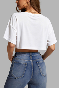 T-shirt court personnalisé OEM pour femme, mode, épaules tombantes, manches courtes, été, sport et yoga - Product Image 2