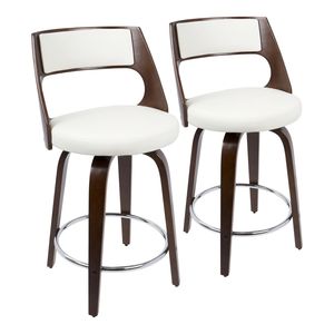 Set di 2 Sgabelli da Bancone Cecina, Design Girevole Stile Mid-Century Moderno in Ciliegio e Ecopelle Bianca per Arredamento Bar - Product Image 1