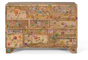 Cómoda de Madera de Mango Europea Pintada a Mano con Diseño Floral, 10 Cajones, Fabricada Artesanalmente, Madera Sólida, para Dormitorio y Sala de Estar - Product Image 2