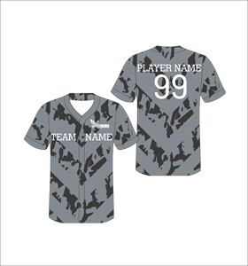Maillot de baseball personnalisé sublimé gris et noir à motif camouflage chevron, entièrement boutonné, uniforme d'équipe léger et respirant - Product Image 1
