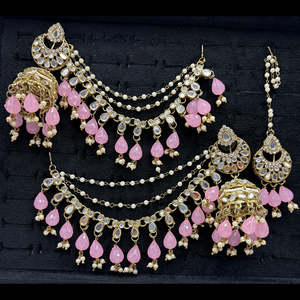 Exquisite Austrian Stone & <b>Mirror</b> Jhumki Fashion Jewelry Set <b>with</b> Maangtikka-10575476LPI - Product Image 1