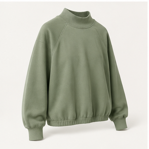<b>Custom</b> Sage Green Womens Mock Neck Sweatshirt <b>Balloon</b> Sleeve Relaxed Fit Pullover WSS-0004 - Product Image 2