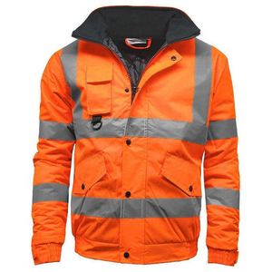 Men's High Visibility Reflective Workwear Jacket Full Zip Windproof Safety <b>Coat</b> with Pockets Stand Collar Autumn Wear - Product Image 6