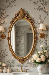 Elegante Espejo de Cristal Veneciano con Grabados Florales Ornamentales, Bordes Biselados y un Encanto Vintage Sofisticado - Product Image 1