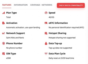ซิมอิเล็กทรอนิกส์เซนต์คิทส์แอนด์เนวิส 2GB 15 วัน 3GB 5GB 30 วัน แพ็กเกจข้อมูลสำหรับการเดินทาง ส่งรหัส QR ทันทีทางอีเมล - Product Image 2