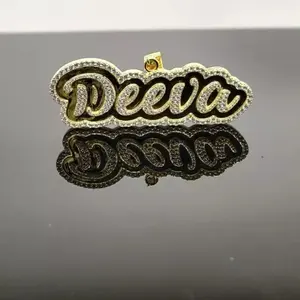 Collar Hip Hop con Colgante de Letra Personalizada con Moissanita, Chapado en Oro sobre Plata de Ley 925, con Diamantes Tishya para Mujer, 20 g - Product Image 2