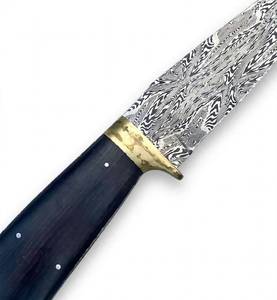 Herramienta utilitaria personalizada con mango de madera de ébano oscuro, pomo de latón pulido y acero de Damasco - Product Image 3