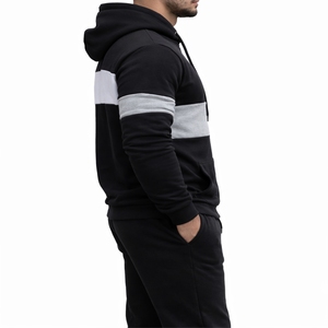 Ensemble de survêtement d'hiver personnalisé pour homme, à capuche, color block, 100 % coton, pull et pantalon de jogging, épais, respirant, taille élastique - Product Image 4