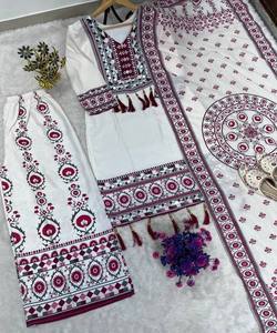 NUEVA COLECCIÓN: Conjunto de Muselina con Estampado Digital, Top, Pantalones Palazzo y Dupatta, Ropa Festiva, Precio al por Mayor, Prenda Étnica Blanca - Product Image 6