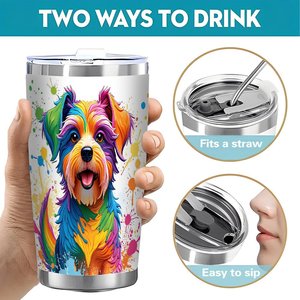 Vaso de Acero Inoxidable de 20oz, Taza de Viaje de Doble Pared Aislada con Diseño Colorido de Perro para Amantes de Mascotas - Product Image 5