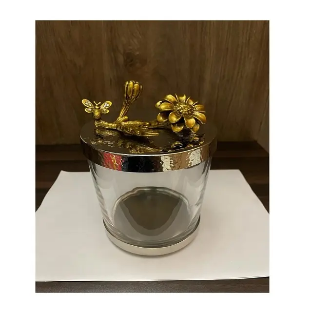Decorative Metal lid glass canister Modern Designer Food Sealed Canister Metal & Glass Kitchen Canister