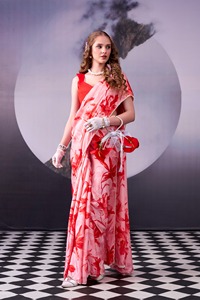 Magnifique sari indien en soie satinée avec imprimé floral, idéal pour les fêtes et les occasions spéciales, vêtements élégants pour femmes - Product Image 5