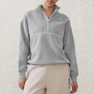 <b>Women's</b> <b>White</b> Fleece Quarter-Zip Hooded Sweatshirt Full Sleeve Regular Fit Casual Sportswear All Seasons 100% Organic Cotton - Product Image 4