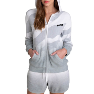 Sweat-shirt à capuche à imprimé géométrique unisexe, coupe classique, respirant, tricoté, décontracté, motif gris et blanc, printemps - Product Image 1