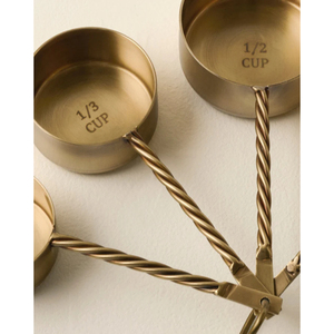 Modern Stylish Metal <b>Measuring</b> <b>Cups</b> And Spoon <b>Set</b> 4 Piece In A <b>Set</b> With Twisted Wire Handle Gold Color Shiny Polished <b>Set</b> - Product Image 2