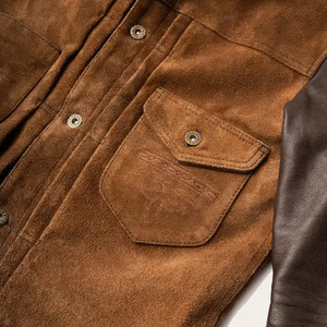<b>Men's</b> Brown Leather <b>Jacket</b> Moto Biker Style Turn-down Collar Zipper Closure Regular Fit Autumn Wear Solid Color <b>Suede</b> Back - Product Image 6