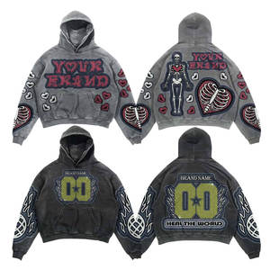 Sweat à capuche personnalisé avec logo brodé en relief 3D, design urbain de luxe, manches longues, 100 % coton, sweat à capuche d'hiver - Product Image 2